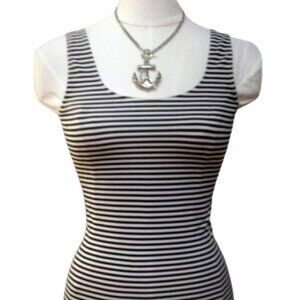 B/W Stripe Stretch Sleeveless Long Pinup Tank Top